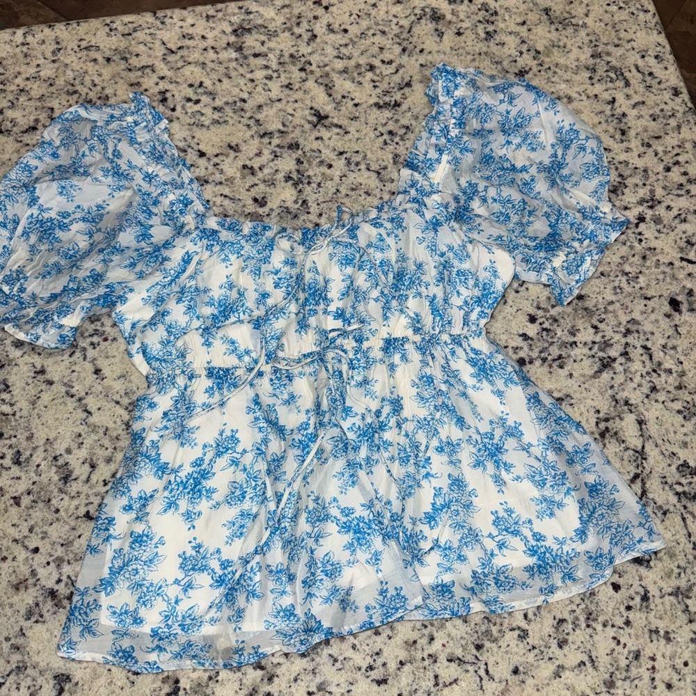 Elegant Blue Floral Women's Blouse